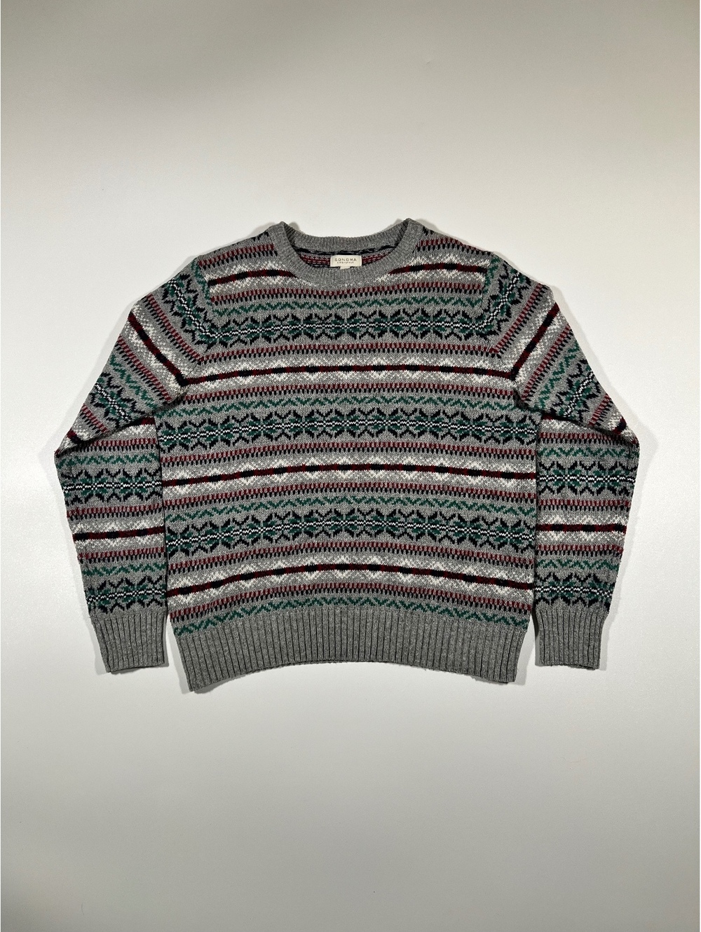 Sonoma Life+Style Fair Isle Knit Sweater Men’s Medium Gray Crewneck Pullover